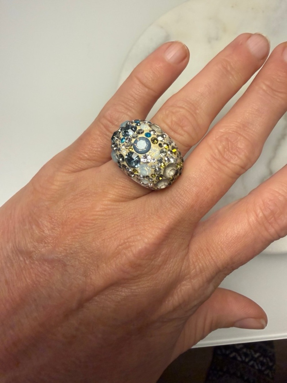 Swarovski Blue & Silver Dome Crystal Ring sz 58 US 8